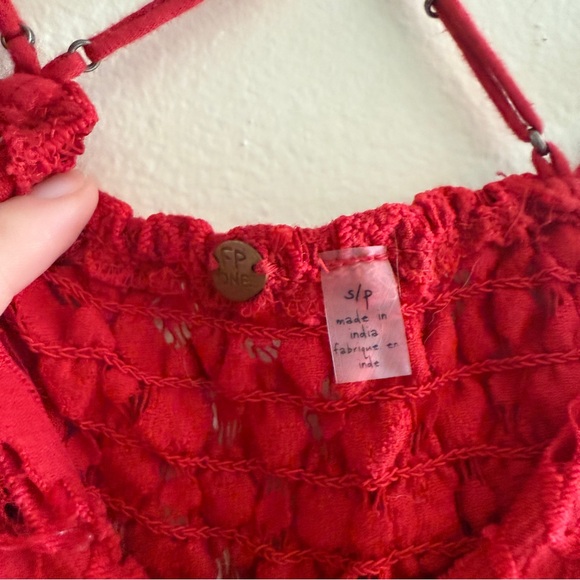 Free People Red Lace Peplum Top - Picture 2 of 3